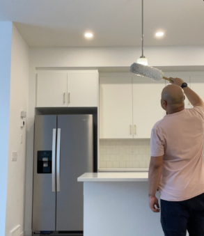 Professional cleaner at work in Calgary home